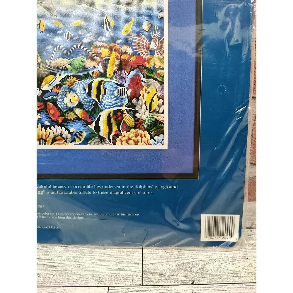 1993 Sunset Needlepoint Kit Dolphins At Play 12090 12
